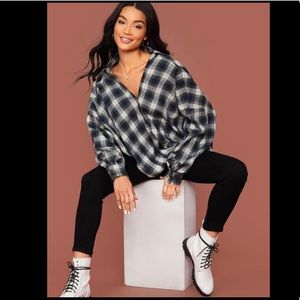 Plaid button down oversized shirt